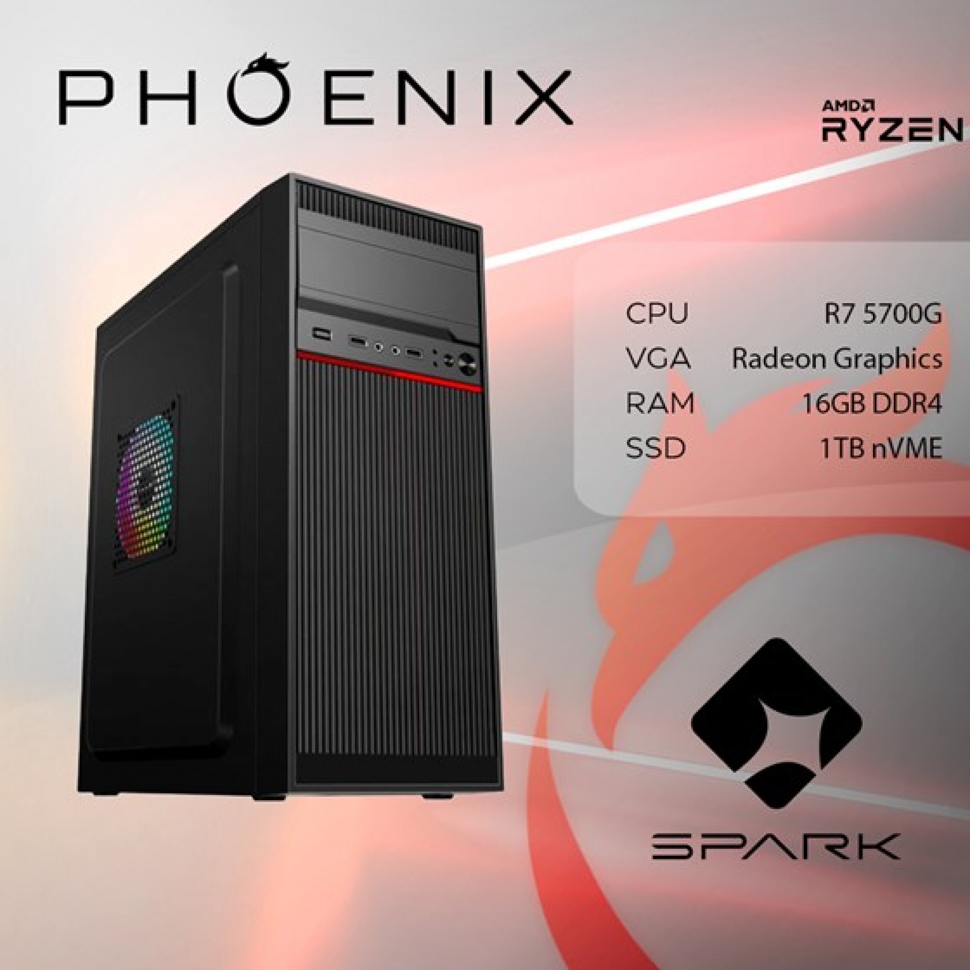 Računalo desktop Phoenix SPARK Y-247 AMD Ryzen 7 5700G 16GB DDR4 1TB NVMe SSD 500W FreeDOS