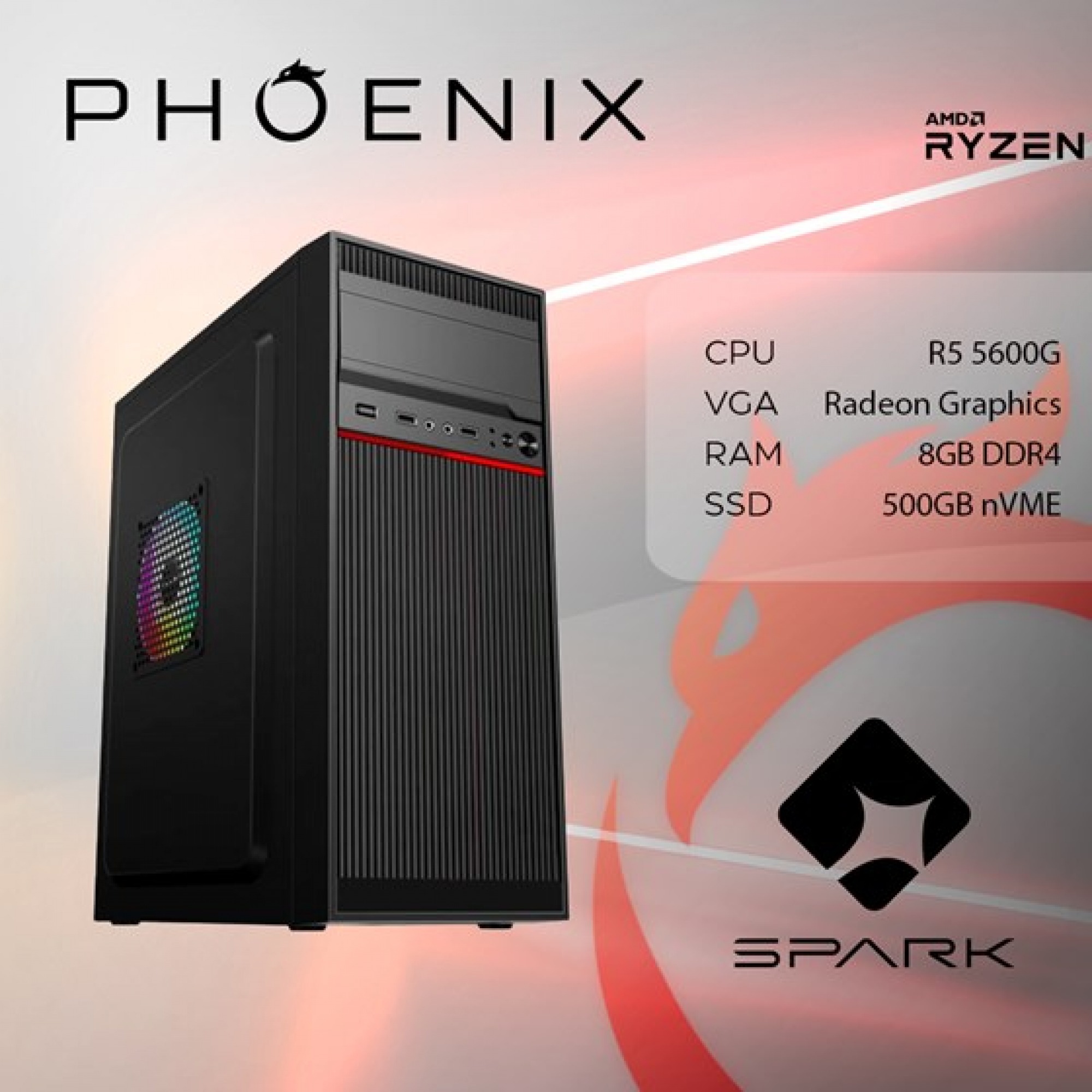 Računalo desktop Phoenix SPARK Y-130 AMD Ryzen 5 5600G 8GB 500GB FreeDOS