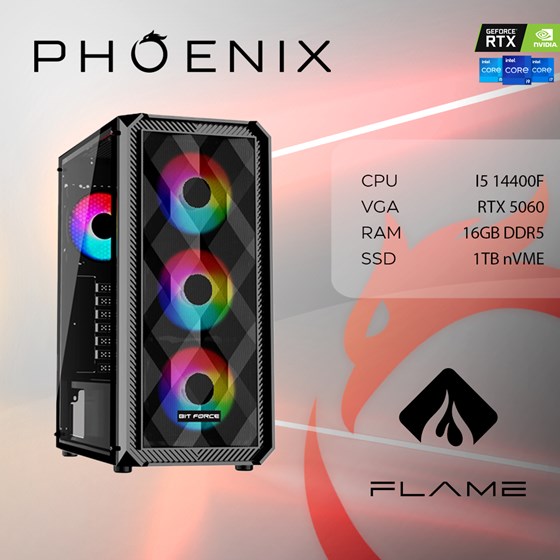 Računalo desktop Phoenix FLAME X-503 Intel Core i5 14400f 16GB DDR5 1TB NVMe SSD RTX 5060 8GB 600W FreeDOS